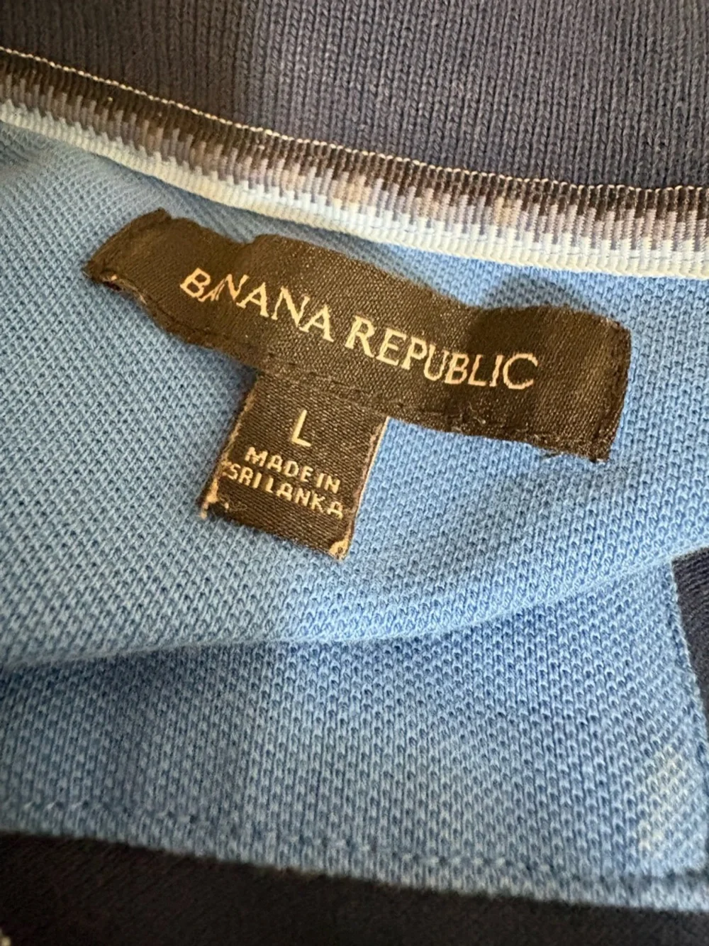Banana Republic MULTI-STRIPE PIQUE POLO Blue & White Short Sleeve Shirt Large
